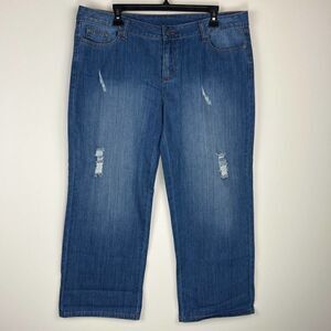 prAna Breathe Womans Pants Blue Factory Distressed Demin Jeans US 14
